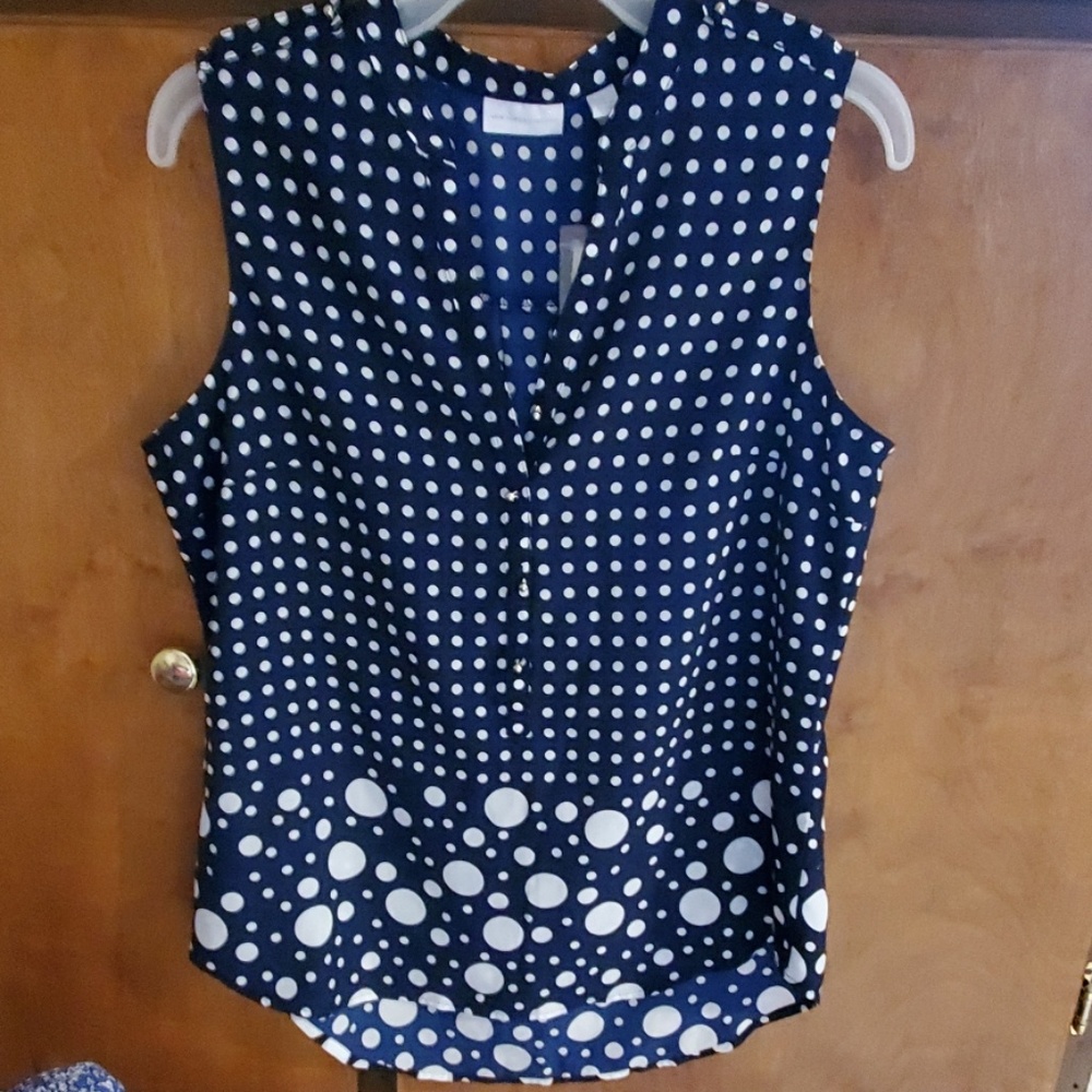 Navy blue and white polka dot tank top size medium